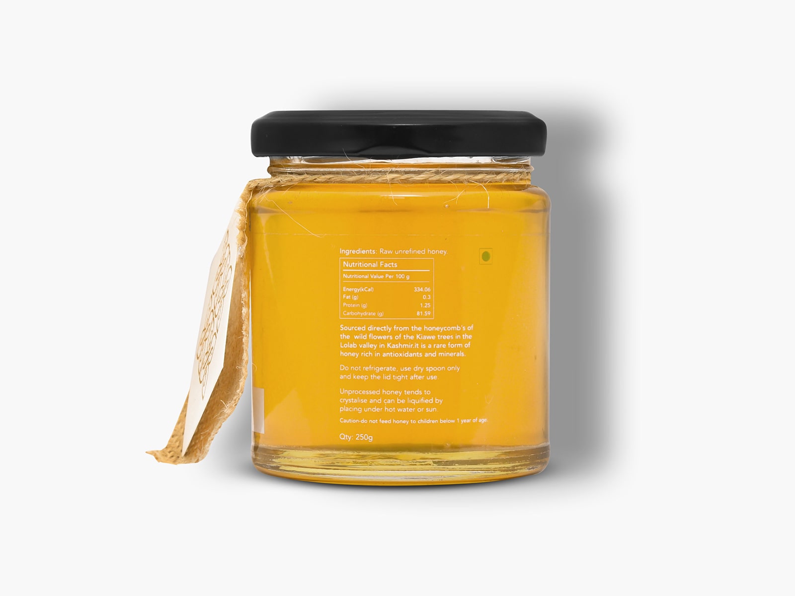 Branded honey jar focused in a clean Product Photoshoot in Mumbai